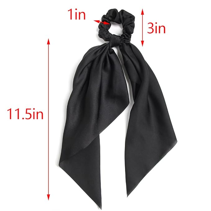 Pack of 2 Knotted Bow Hair Scrunchies Elastic Hair Scarf Black Hair Ties Bands Satin Hair Ribbon Scrunchy Red Ponytail Holder for Women and Girls (Black)