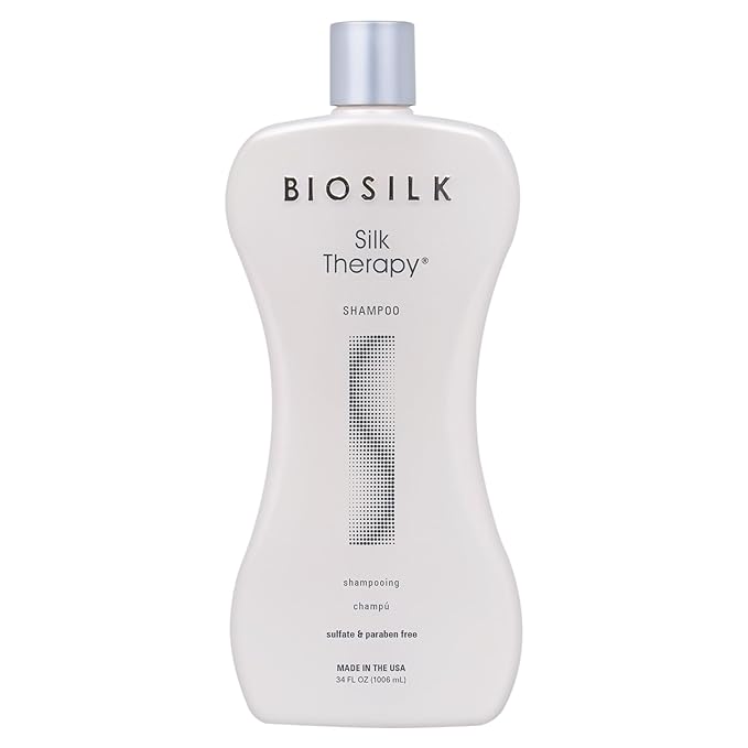 BioSilk Silk Therapy Shampoo, Gentle Hair Cleanser for Healthy, Shiny Hair, Conditions with Silk Proteins & Botanical Extracts, Sulfate-Free, Paraben-Free, Cruelty-Free, 34 Oz