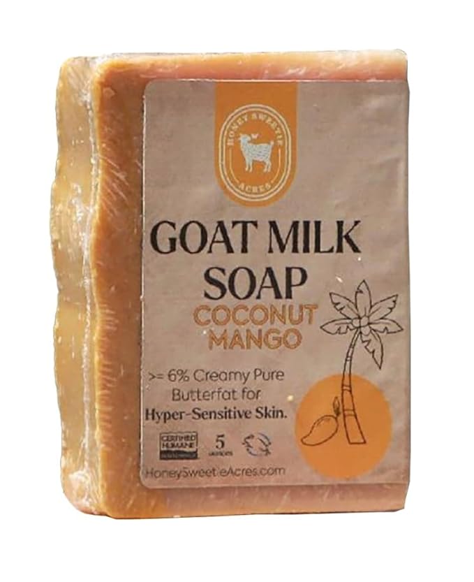 Honey Sweetie Acres Coco Mango Goat Milk Soap - Handmade 5 oz Bar, Made with Natural Ingredients, Moisturizing & Gentle, Made in the USA