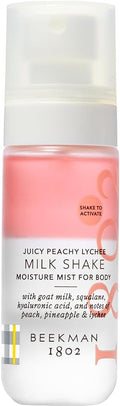 Beekman 1802 Milk Shake Hydrating Body Mist – Alcohol-Free Moisture with Goat Milk, Hyaluronic Acid & Squalane, Lightweight Skin Softening Spray for Sensitive Skin – Juicy Peachy Lychee, 2 Fl Oz