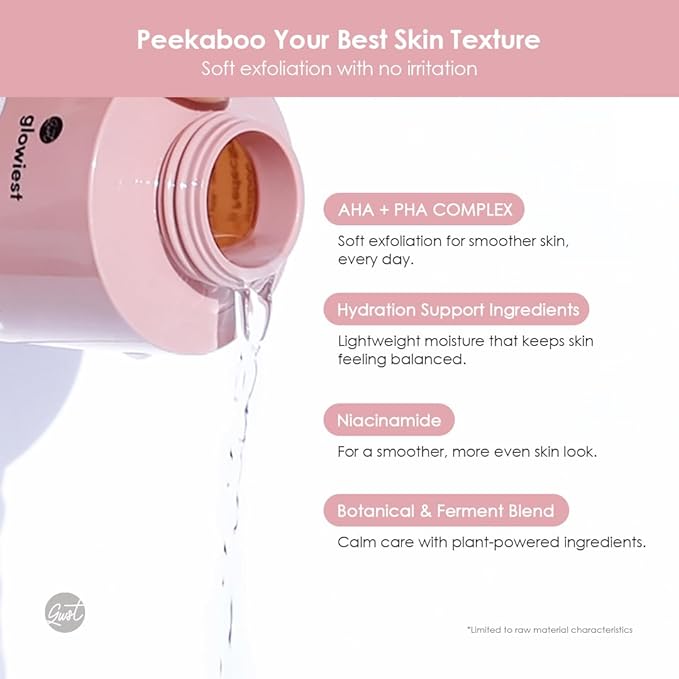glowiest AHA PHA Gentle Exfoliating Toner for Daily Use – Hydrating, Pore-Refining, Sensitive Skin Friendly (Peekaboo Skin Perfecting Toner)