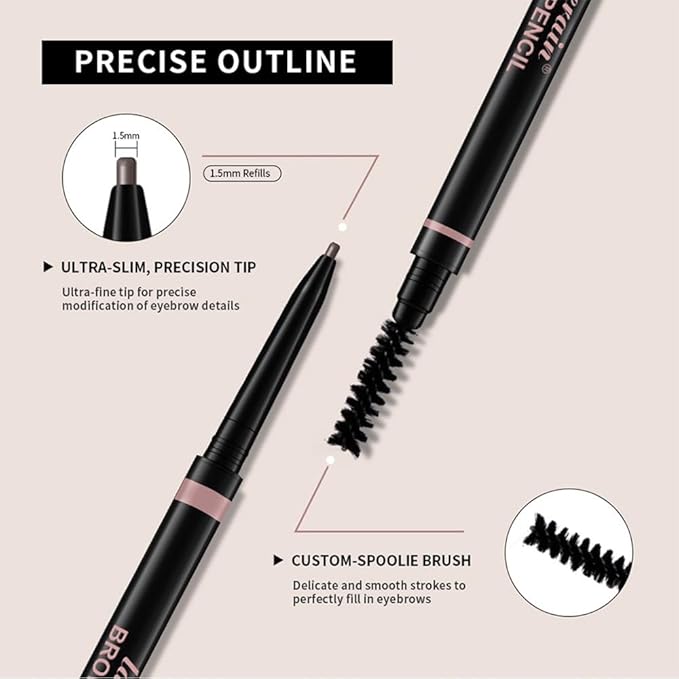 Eyebrow Pencil – Ultra-fine eyebrow pencil, precision nib and spool brush, filler sparse areas, natural eyebrow makeup, waterproof women's eyebrow pen (01# Brown)