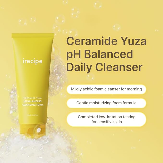 Yuja Ceramide pH Balancing Cleansing Foam, Low pH Facial Cleanser for Sensitive Skin, Soft Bubble foam, Korean Vegan Makeup Remover, 5.07 fl oz