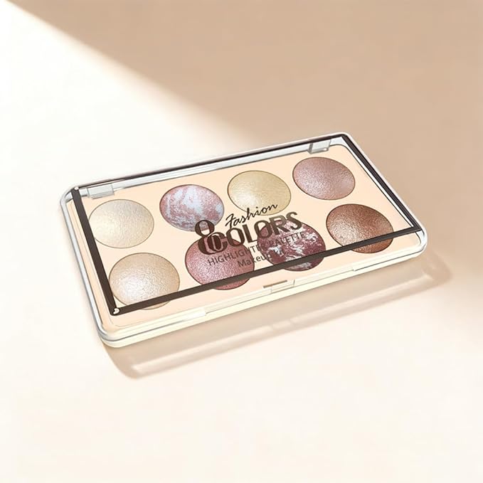 Warm Neutral Shimmer Baked Eyeshadow Makeup Palette, 8 Color Smooth Blendable Buildable Highlighter Palette, Long-Lasting Vegan Cruelty-Free, Suitable for All Skin Tones, Travel Size Multi-Use 02#