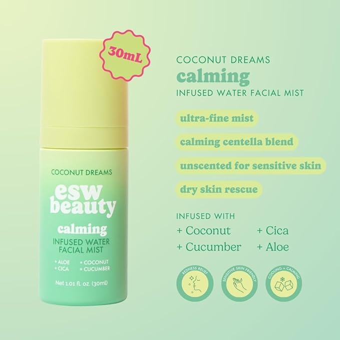 ESW Beauty Mini Facial Mist Duo Kit – Hydrating Face Spray Set with Coconut Dreams & Lychee Breeze – Travel Size Toner Mists to Prime & Set Makeup – Great Gift for Teen Girls