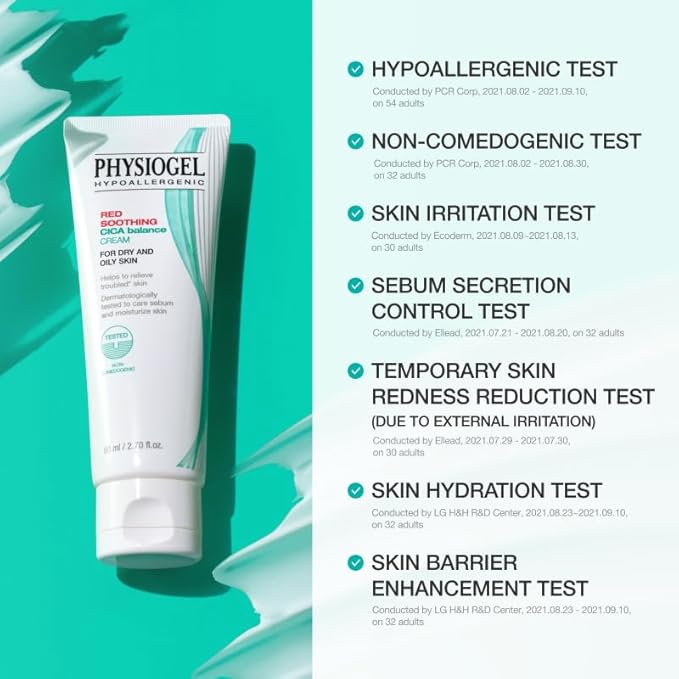 Physiogel Red Soothing Cica Balance Cream, Calming Face Moisturizer with Centella Asiatica, Reduces Visible Redness, For Dry, Oily & Sensitive Skin, 2.7 fl. oz.