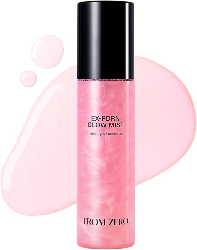 FROM ZERO EX-PDRN Glow Mist, Pink Ceramide Toner Spray, Rose Scent, Light-weight Hydration, Moisturizing, Broccoli PDRN, Jinseng Exosomes, Vegan Collagen, Niacinamide, Gift for Girlfriend, 3.38 fl.oz.