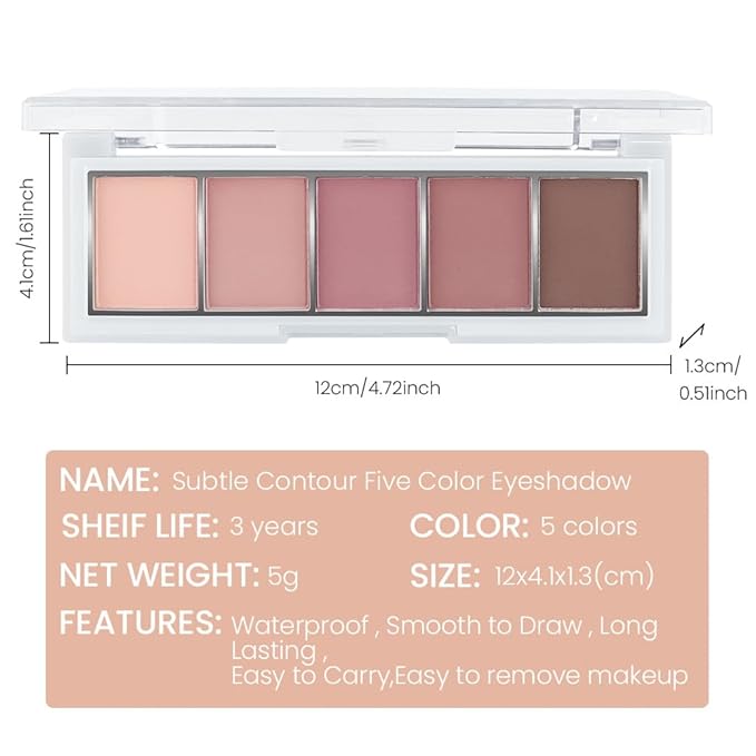 CAKAILA 5 Colors Matte Eyeshadow Makeup Palette,Nude Pink Lavender Taupe Natural Neutral Eye Shadow Palette,Long Lasting Waterproof Naturing-Looking Women Girls Eye Shadow
