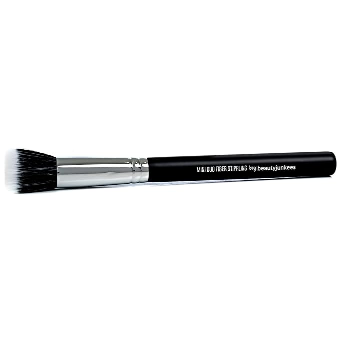 Beauty Junkees Small Stippling Brush Makeup - Duo Fiber Stipple Brush for Foundation Brush for Liquid Makeup, Blending Brush