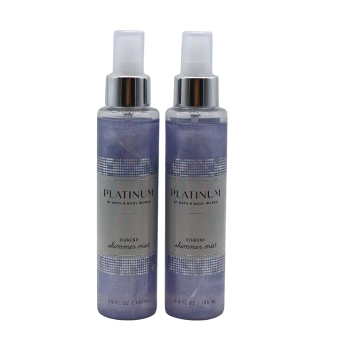 Bath & Body Works PLATINUM Diamond Shimmer Mist 2-piece Set with a Red Bow for Holidays & Gifts 4.9 fl oz each