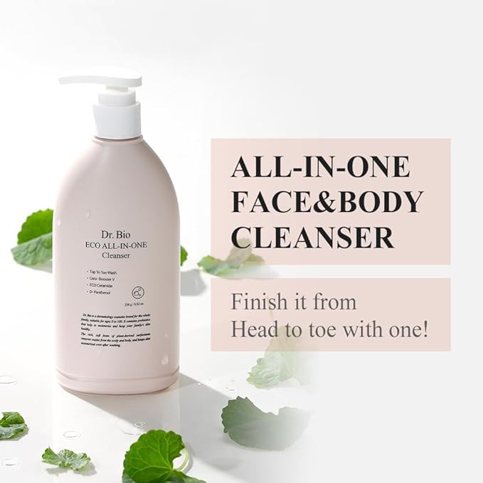 Dr.Bio Eco All-in-One Cleanser, Face & Body Wash for Sensitive Skin with Ceramide, Probiotics & Cica, Vegan, Fragrance-Free, Mild Gentle Hydrating Cleanser, Hypoallergenic Korean Skincare