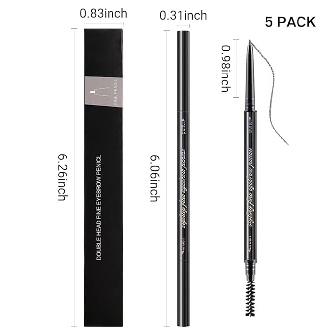 WanTuoluo Ultra-Fine Eyebrow Pencils for Women, Waterproof Dual-Sided 5 Pack Taupe Eye Brows Pen, Draws Tiny Brow Hairs, Defines, Fills, Shapes, Contours, Combs -Milk Tea