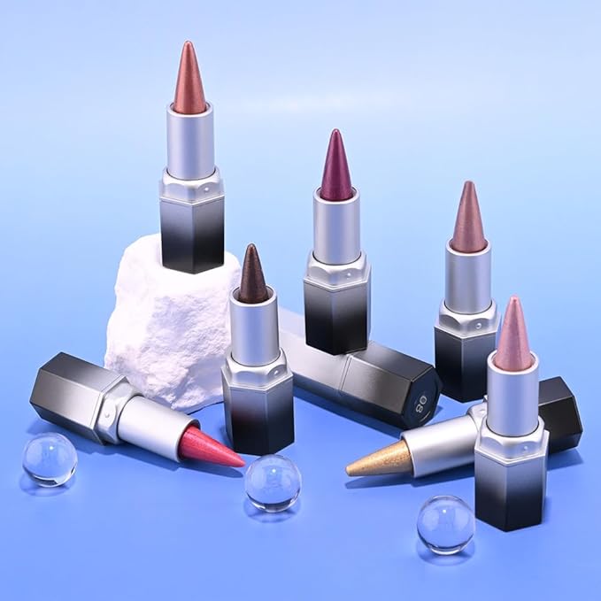 evpct 3Pcs Pink Rose Red Plum Purple Shimmery Metallic Lip Liner and Lipstick Combo, Cone Tip Lip Crayon for Women Long Lasting Waterproof, Shinny Hydrating Lipstick Makeup, Glitter Lips Liner Pencil