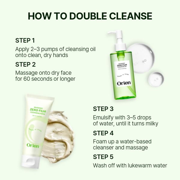 Orien Mugwort Zero Film Cleansing Foam 5.07 fl.oz, 150ml ㅣDaily Makeup Blackhead Removal No pore clogging Korean skincare double cleansing