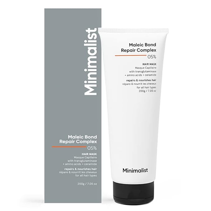 Minimalist Hair Mask for Damaged Hair, Frizzy Hair, Split Ends & Breakage Control | Maleic Bond Repair Complex 5% | Transglutaminase, Amino Acids & Ceramides | For Women & Men | 7.05 Oz/200 gm