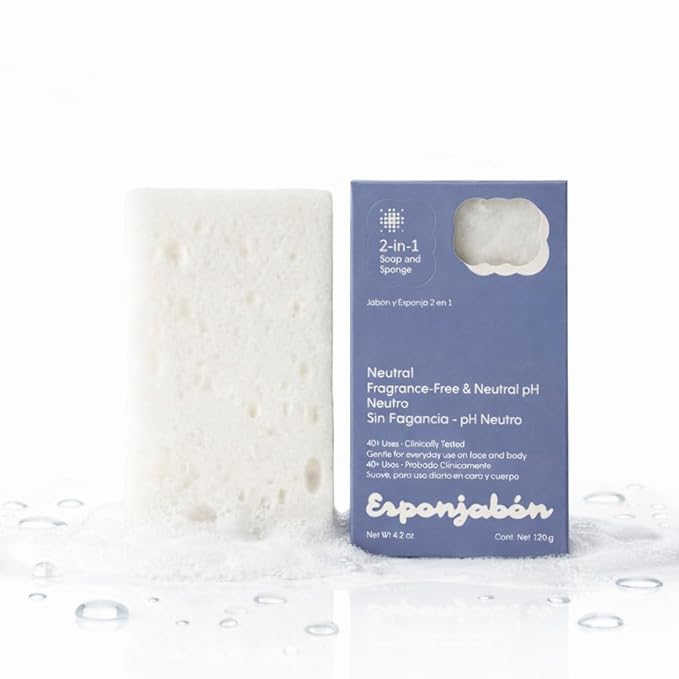 T.Taio Esponjabon Neutro 2-in-1 Soap and Sponge – Gentle Shower Scrubber – Soap-Infused Exfoliating Bath Sponge – Deep Cleansing, Soft Lather & Massage – for Face, Body, Feet & Elbows