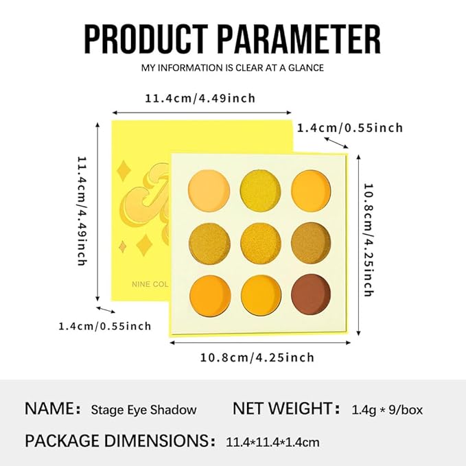 Yellow Gold Matte Shimmer Eyeshadow Palette, 9 Color High Pigment Blendable Long-Lasting Travel Size Eye Shadow Makeup for Older Women, Sombras para ojos, Daily Looks, Vegan & Cruelty-Free 04#