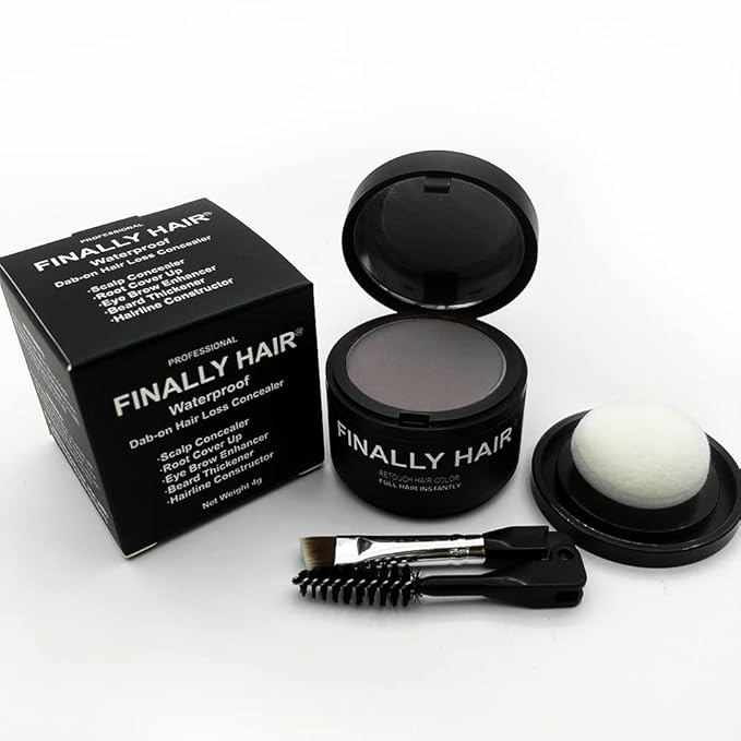 Finally Hair Dark Chocolate Brown Dab-on Hair Fibers & Hair Loss Concealer, Hairline Creator, Eye Brow Enhancer, and Beard Filler. Dab-on Hair Fiber Shadow Powder (Dark Chocolate Brown - Brown/Black)