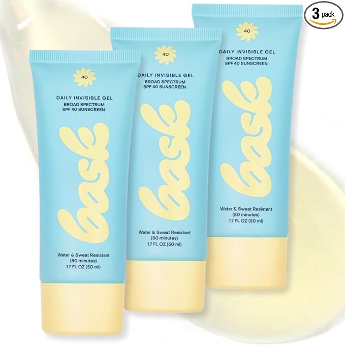 Bask SPF 40 Daily Invisible Gel Face Sunscreen - Broad Spectrum Protection, Fragrance Free, Hydrating, Clear, Lightweight & Non-Greasy, Dermatologist Recommended, 1.7 fl oz (Value Pack of 3)