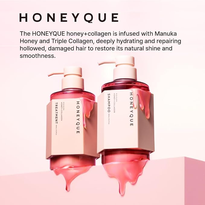 HONEYQUE Rich Gloss Honey + Collagen Treatment 450ml/15.2 fl. oz | Deep Repair & Hydration Hair Treatment | Smooth & Shine Boost with Organic Manuka Honey & Triple Collagen | Japanese Salon-Quality