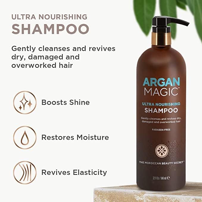 Argan Magic Ultra Nourishing Shampoo - Argan Oil and Antioxidants to Nourish and Restore Damaged and Over-Processed Hair Types | Paraben Free, (32 oz, 2 Pack)