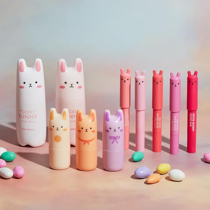 TONYMOLY Petit Bunny Lip Gloss 3 Pack – Easter Basket Stuffers for Girls, Cute Bunny Lip Gloss Set, Hydrating Korean Lip Crayon with Vitamin E, Moisturizing & Glossy Finish