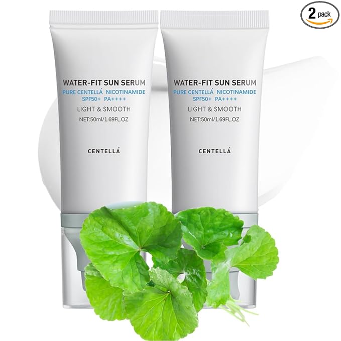 BAISEN DIARY 2PCS Centella Sunscreen SPF 50 PA++++, Hyalu Cica Water-Fit Sun Serum, Lightweight Sunscreen with Centella Asiatica, Hydrating & Non-Greasy Sun Protection for Sensitive Skin
