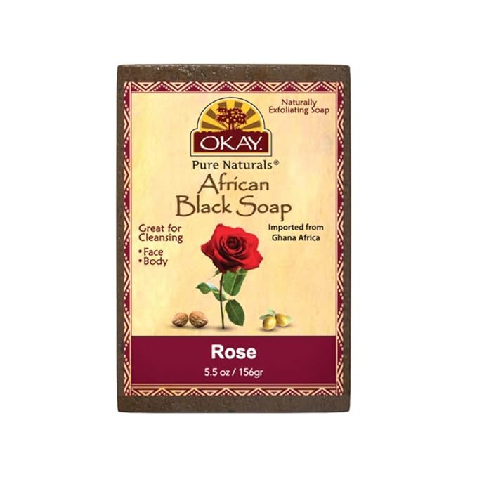 OKAY | African Black Soap with Rose | For All Skin Types | Cleanses and Exfoliates | Nourishes and Heals | Free of Sulfate, Silicone & Paraben | 5.5 oz
