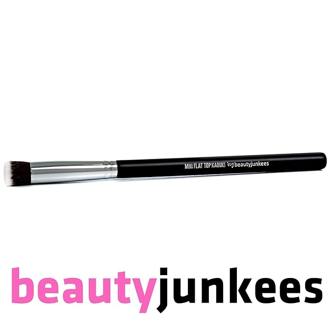 Beauty Junkees Mini Flat Top Concealer Brush Under Eye for Stippling Blending Small Dense Firm Synthetic, Works with Powder, Cream, Liquid