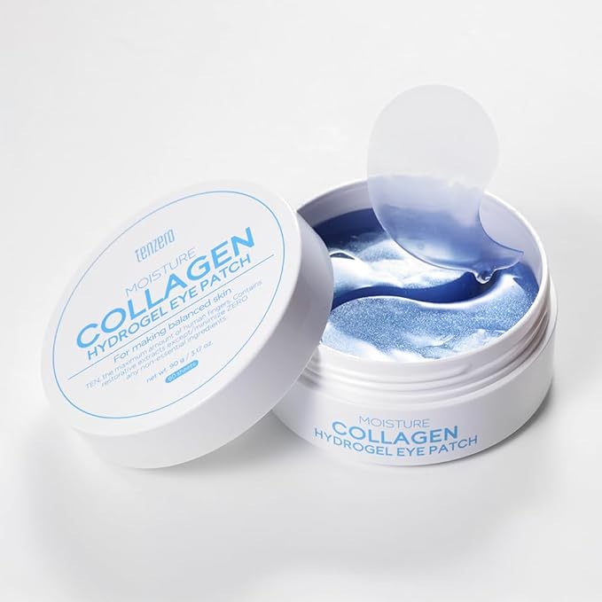 tenzero Moisture Collagen Hydrogel Eye Patch 60 Patches (90g), Collagen Treatments for Puffy Eye, Dark Circles, Fine Lines, Revitalizing, Hydrating Eye Pads, Korean Under Eye Masks Skincare