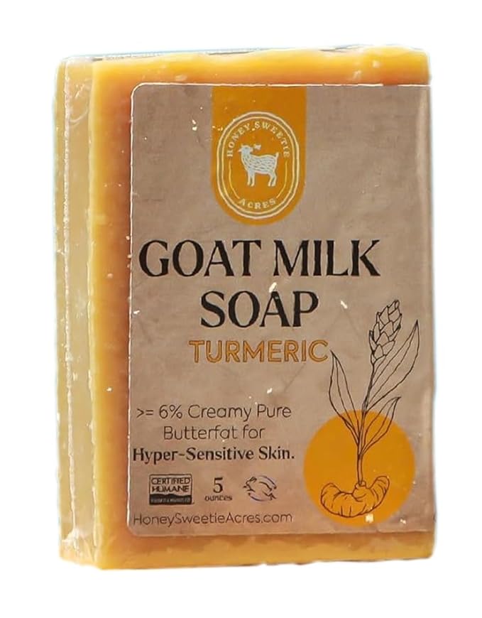 Honey Sweetie Acres Turmeric Goat Milk Soap - Handmade 5 oz Bar, Made with Natural Ingredients, Moisturizing & Gentle, Made in the USA