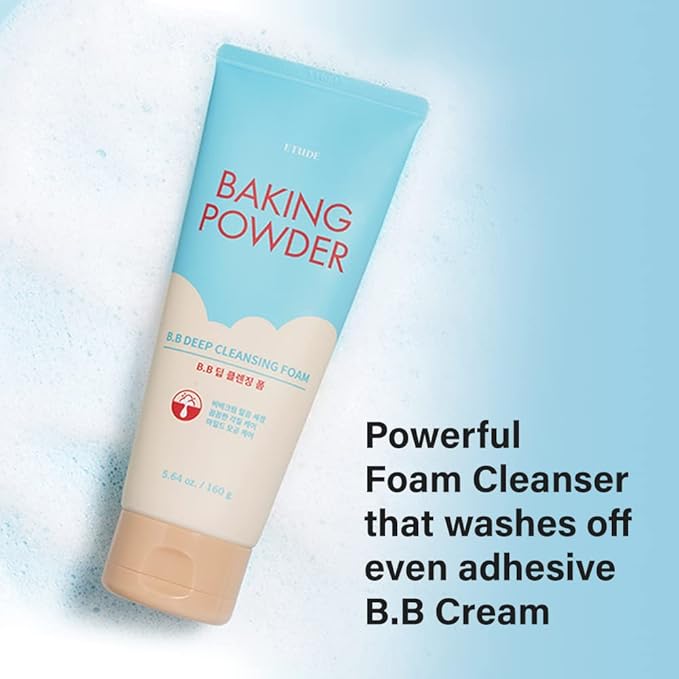 ETUDE Baking Powder B.B Deep Cleansing Foam, 2 in 1 Rice Bran + Baking Powder, Creamy Bubble + Scrub Exfoliate Skin, Fash Wash, Deep Cleanser for Makeup, Korean Skin Care, Beauty (5.64 Ounce)