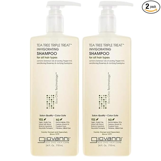 GIOVANNI Tea Tree Triple Treat Invigorating Shampoo - Cooling Peppermint, Eucalyptus & Rosemary, Strengthen & Rejuvenate Hair & Scalp, Salon Quality, Paraben Free, Tea Tree Shampoo - 24 oz (Pack of 2)