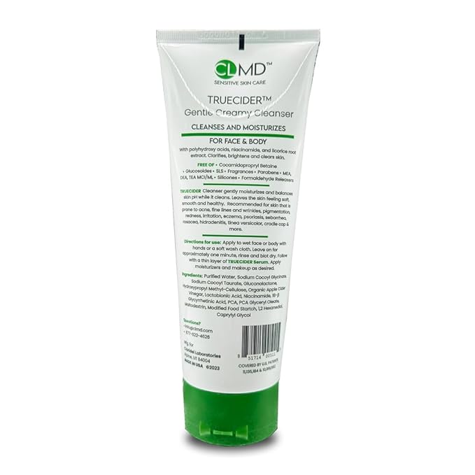 CLMD - TrueCider Gentle Creamy Cleanser – Hydrating Face Wash with Organic Apple Cider Vinegar – Restores Skin Barrier, Reduces Redness & Irritation – Suitable for Sensitive Skin – 8 fl oz