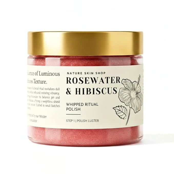 Nature Skin Shop Rosewater & Hibiscus Whipped Ritual Polish – Brightening & Hydrating Exfoliating Body Scrub, 8oz