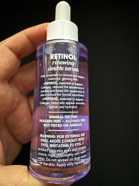 Retinol Renewing Double Serum with Peptides, 1.7 Fl Oz, Skin Texture Refining Treatment, Mineral Oil Free
