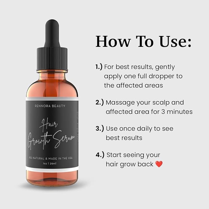 Rennora Hair Growth Serum with Organic Herbs and Natural Vitamins, Peppermint Oil, Stinging Nettle, and Rosemary Oil, No Chemicals, Formulated for Hair Regrowth (6 Pack - 180 Day Supply)