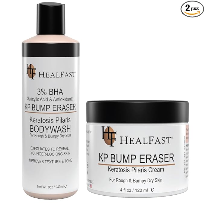 Healfast KP Bump Eraser Cream (4 Oz) and Bodywash (8 Oz) Set – Soften, Exfoliate, Nourish Rough and Bumpy Skin – Keratosis Pilaris - For All Types