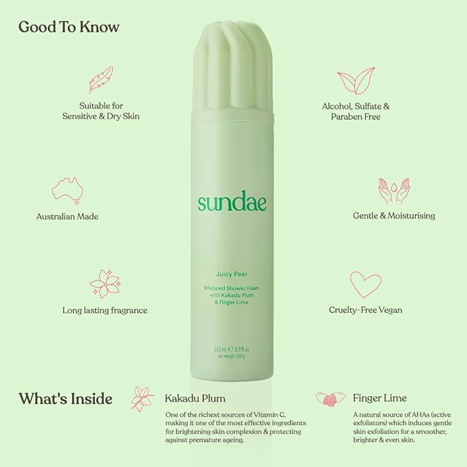 sundae Whipped Shower Foam Juicy Pear with Kakadu Plum & Finger Lime 8.9 oz. 365ml