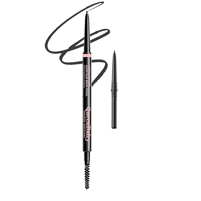 Replaceable Eyebrow Pencil, Ultra Fine 1.5mm Tip Draws Tiny Brow Hairs, Long Lasting & Budgeproof, Waterproof Brow Pencil Built-in Spoolie Brush (Black)