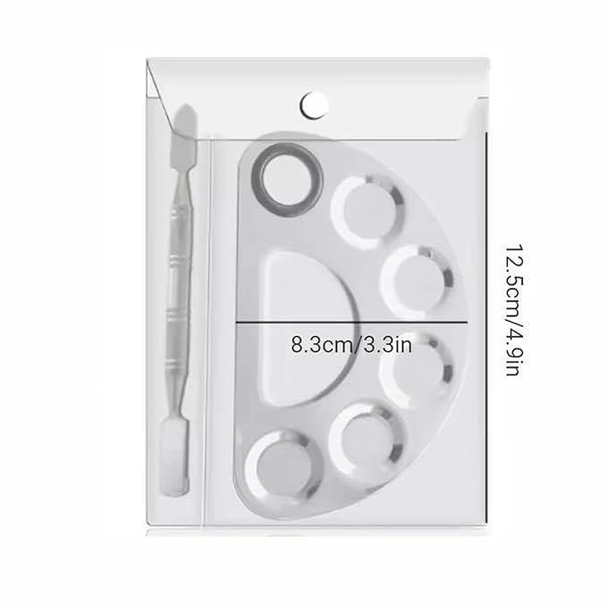 1Set of Semicircle 6-Dents Steel Nail Polish Cosmetic Makeup Blending Color Palette with Spatula, Painting Plate with Rod for Beauty Nail Art Salon Tool (Semi-circle six concave color palette)