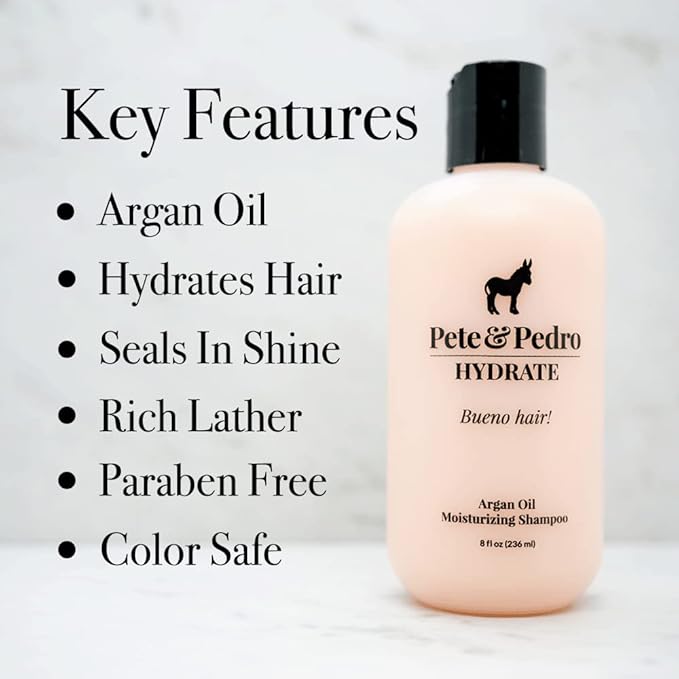 Pete & Pedro HYDRATE - Hydrating Argan Oil Shampoo For Men & Women | Moisturizing Daily Shampoo Cleanser For Dry, Dull, & Fragile Hair | As Seen on Shark Tank, 8.5 oz.