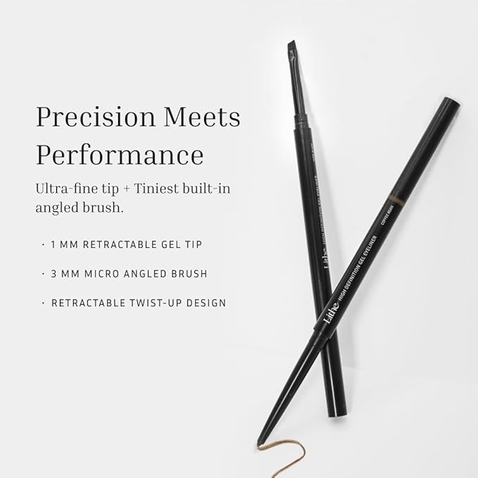 LITHE BEAUTY Smudge-Proof Gel Eyeliner Pencil – Long Wear Retractable Eyeliner with Ultra Thin Tip & Angled Brush, High Definition Vegan Makeup in Shade Coffee Bean