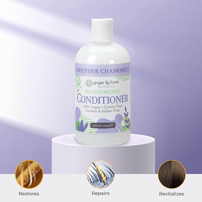 Ginger Lily Farms Botanicals Moisturizing Conditioner for Dry Hair, 100% Vegan & Cruelty-Free, Lavender Chamomile Scent, 12 Fl Oz