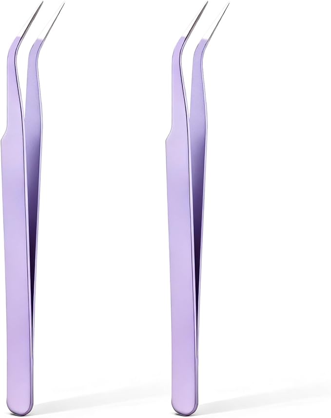 2 Pack Lash Tweezers for Eyelash Extensions Professional Eyelash Extension Tweezers Lash Cluster Tweezer Precision Fiber Tip Stainless Steel Lashes Applicator Tool for Home and Professional Use
