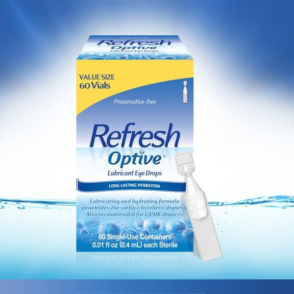 Refresh Optive Lubricant Eye Drops For Dry Eyes, Preservative-Free, 0.01 Fl Oz Single-Use Containers, 60 Count