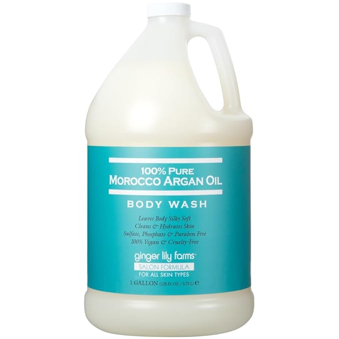 Ginger Lily Farms Salon Formula 100% Pure Morocco Argan Oil Body Wash for All Skin Types, 100% Vegan & Cruelty-Free, 1 Gallon Refill (Pack of 4)