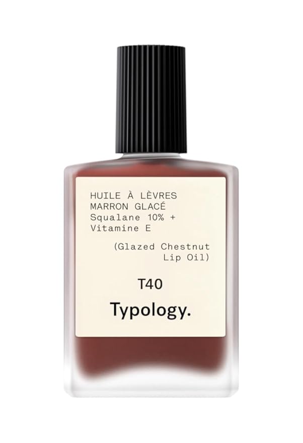 Typology T40 Glazed Chestnut Lip Oil, Moisturizing with 10% Squalane and Vitamin E