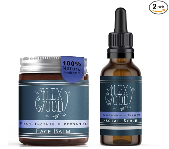 Frankincense and Bergamot Gift Set for both Men and Women - Face Cream and Serum - handcrafted, 100% Natural, Vegan, Moisturising, Anti Ageing, Cruelty Free, Palm Oil Free, Plastic Free
