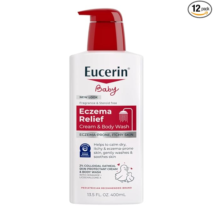 Eucerin Baby Eczema Relief Cream Body Wash, Fragrance Free Eczema Body Wash for Babies with Colloidal Oatmeal, 13.5 Fl Oz Bottle (Pack of 12)